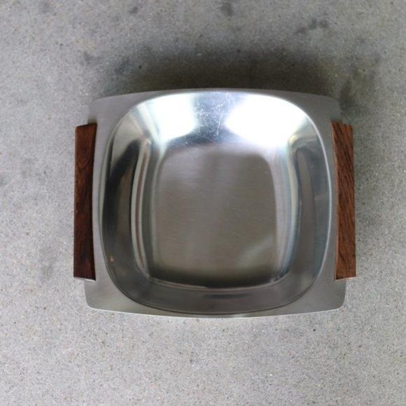 Vintage Mid-Century Modern Danish Stainless Steel Serve Tray With Teak Handles - Picture 2 of 4